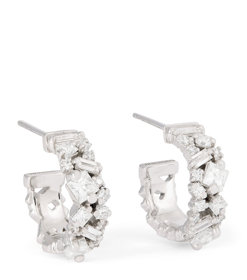Suzanne Kalan white gold diamond hoop earrings, imported from the UK