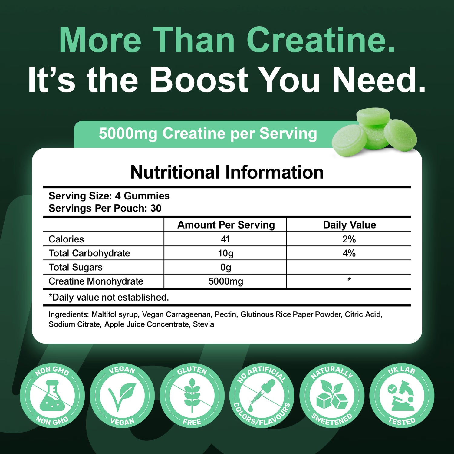 The Vitality Lab creatine gummies 5000mg 120 gummies, imported from the UK