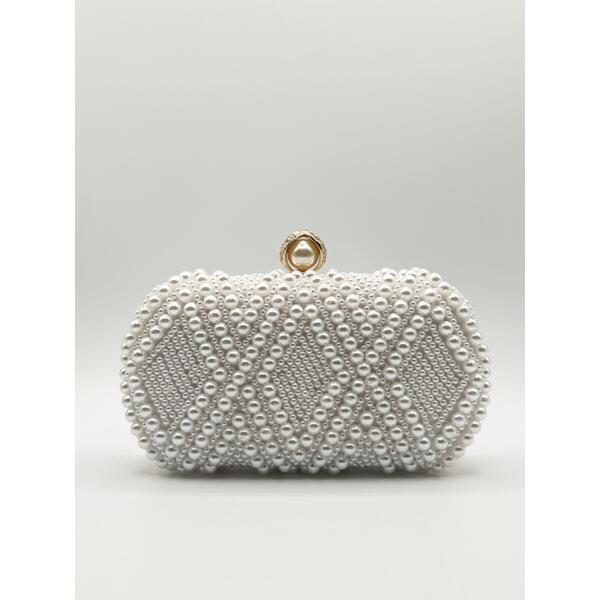 SVNX white pearl beaded clutch bag, UK version