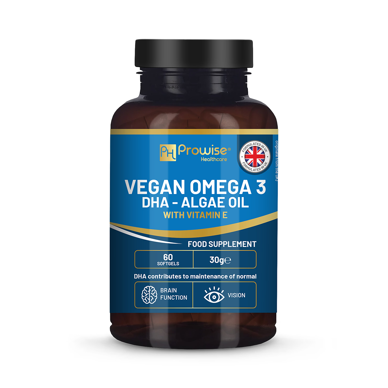 Prowise vegan omega-3 DHA 60 softgels, imported from the UK