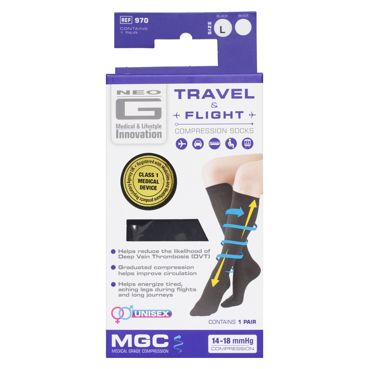 Neo G Travel and Flight Compression Socks Large Black GOODS Boots   