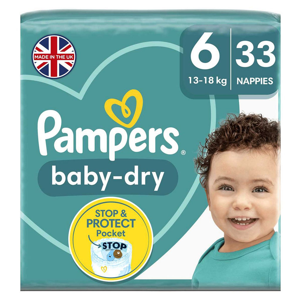 Pampers Baby-Dry Size 6, 33 Nappies, 13-18kg, Essential Pack