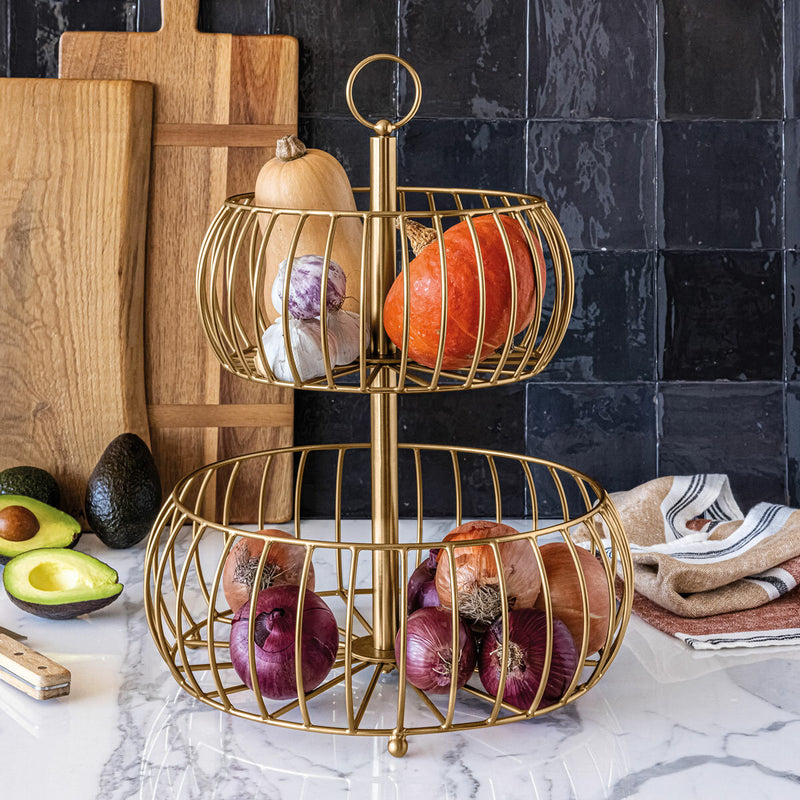 Over & Back 2-tier basket brushed gold - British product