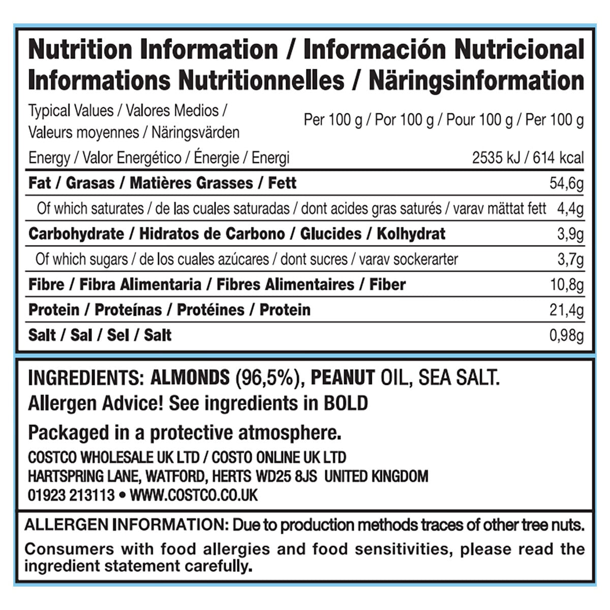 Kirkland Signature oil roasted almonds with sea salt 1.13kg - British product