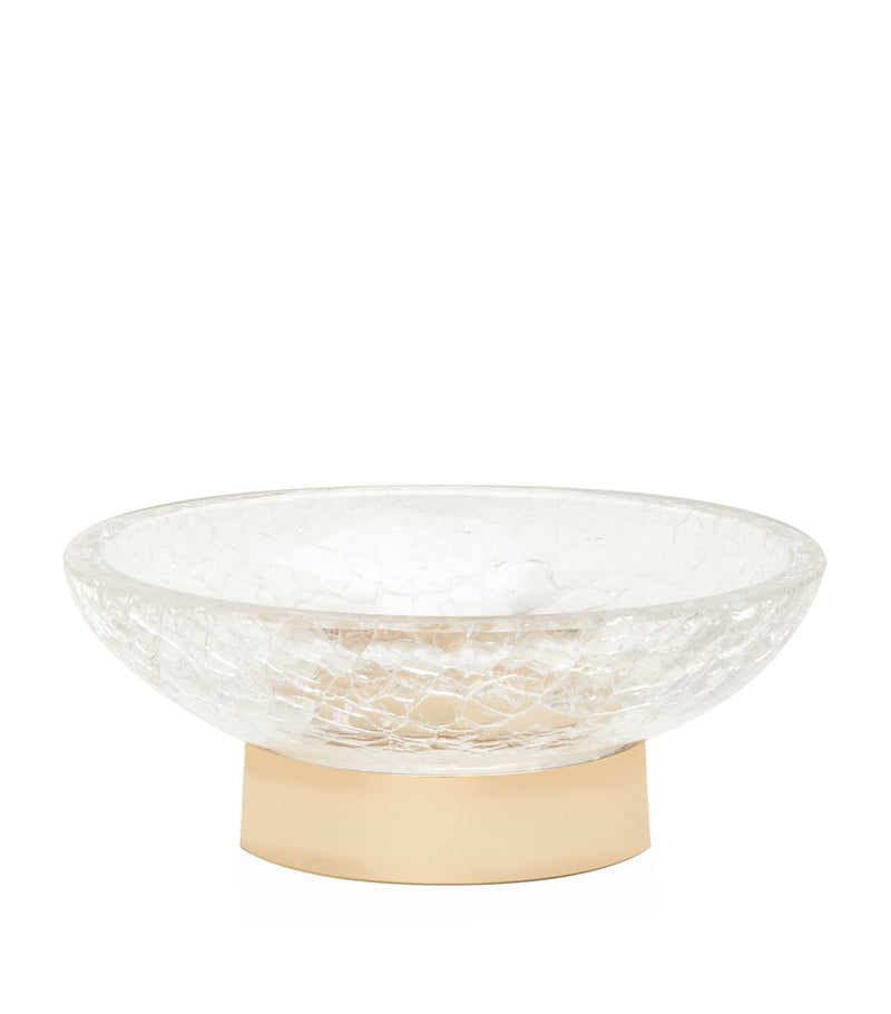 ZODIAC cracked crystal soap dish with solid brass gold-plated base (British brand)