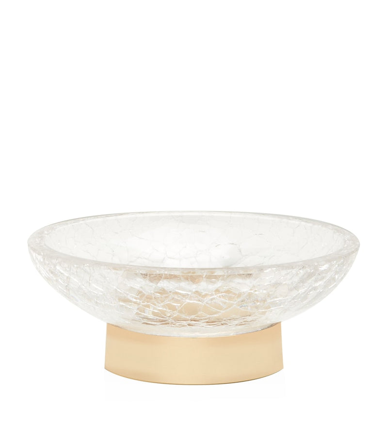 ZODIAC cracked crystal soap dish with solid brass gold-plated base (British brand)