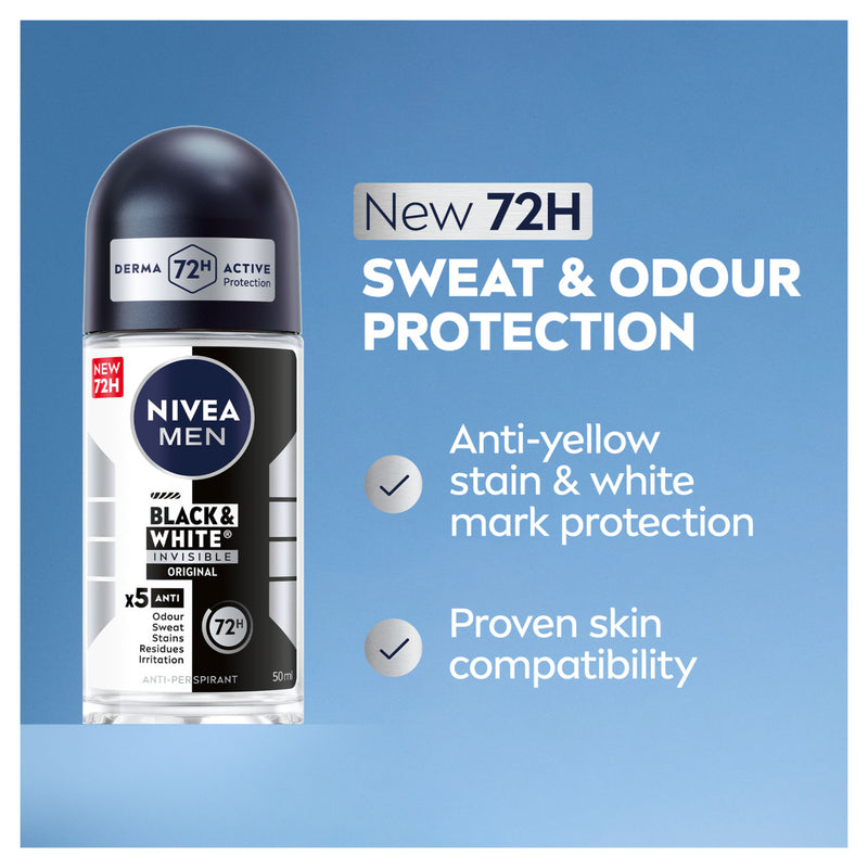 Nivea Black & White deodorant roll-on 50ml, imported from the UK