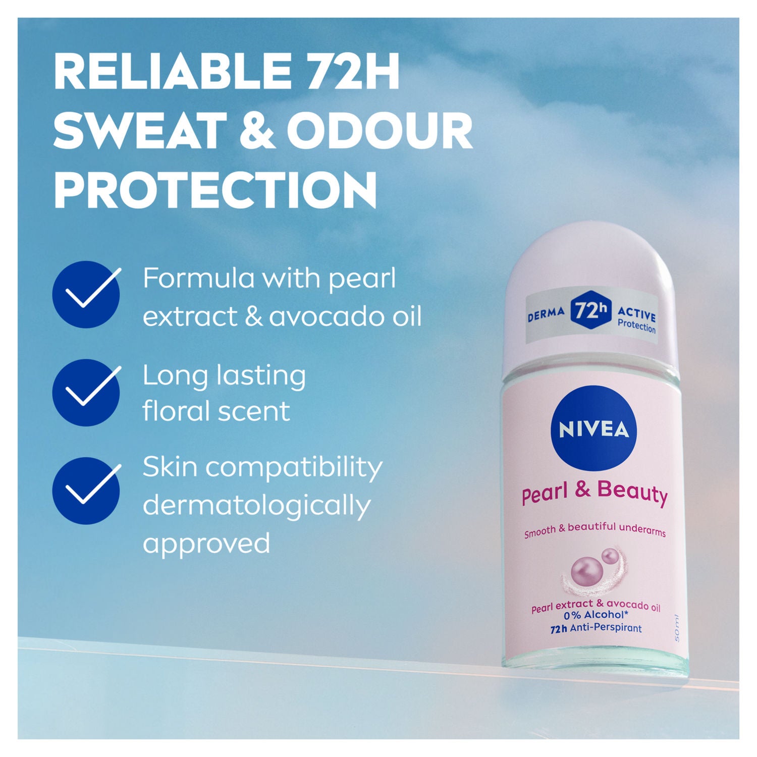 Nivea Pearl & Beauty anti-perspirant roll-on 50ml, imported from the UK