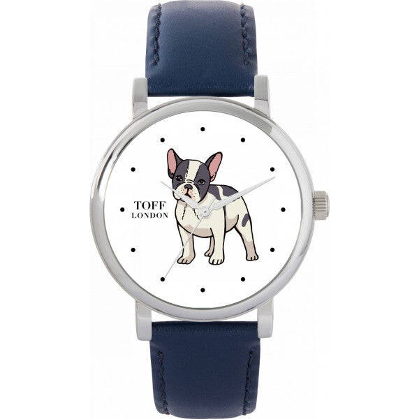 Toff London White French Bulldog watch 38mm, imported from the UK