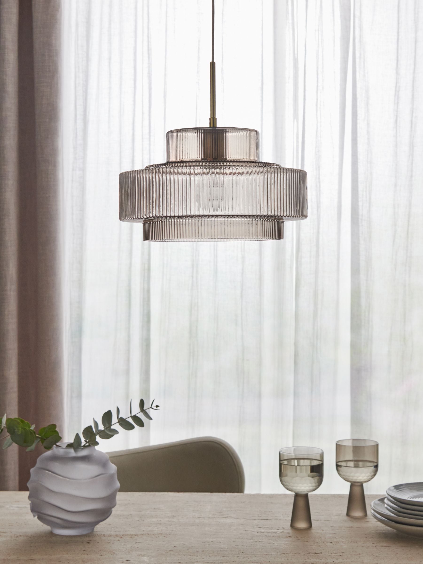 Lipsy gold pendant ribbed glass ceiling light, UK version