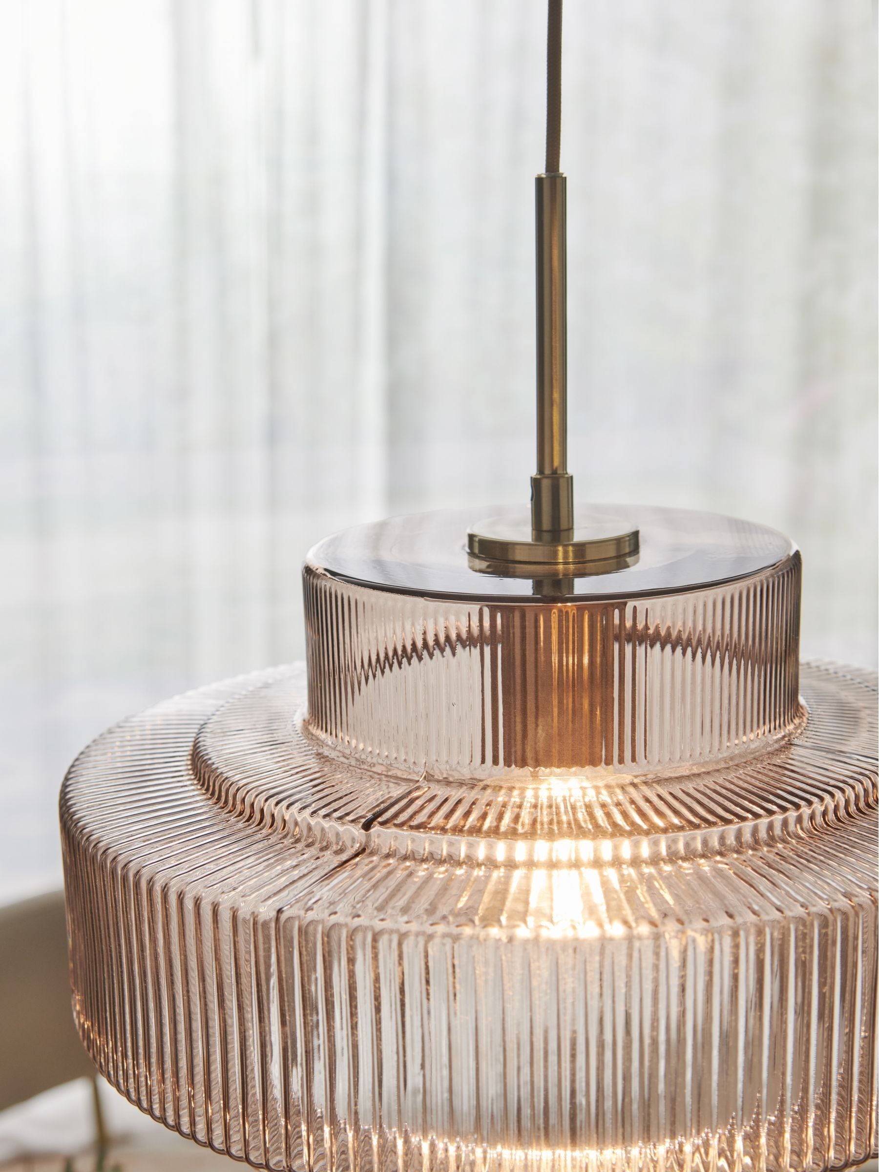 Lipsy gold pendant ribbed glass ceiling light, UK version