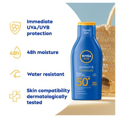Nivea Protect & Moisture sun cream SPF50 travel size 100ml - British product