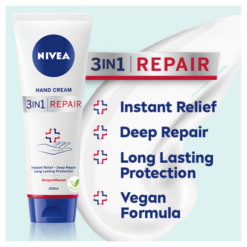 NIVEA 3 in 1 repair hand cream 100ml, imported from the UK