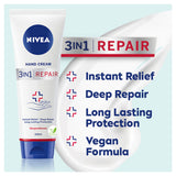 NIVEA 3 in 1 repair hand cream 100ml, imported from the UK