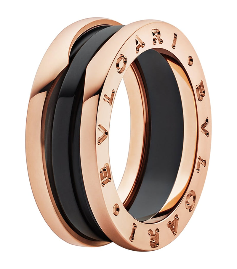 Bvlgari B.zero1 two-band ring in rose gold and black ceramic (British brand)