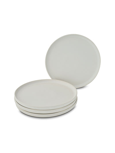 Set aus 4 hellgrauen Steinzeug-Esstellern mit reaktiver Glasur, 26 cm