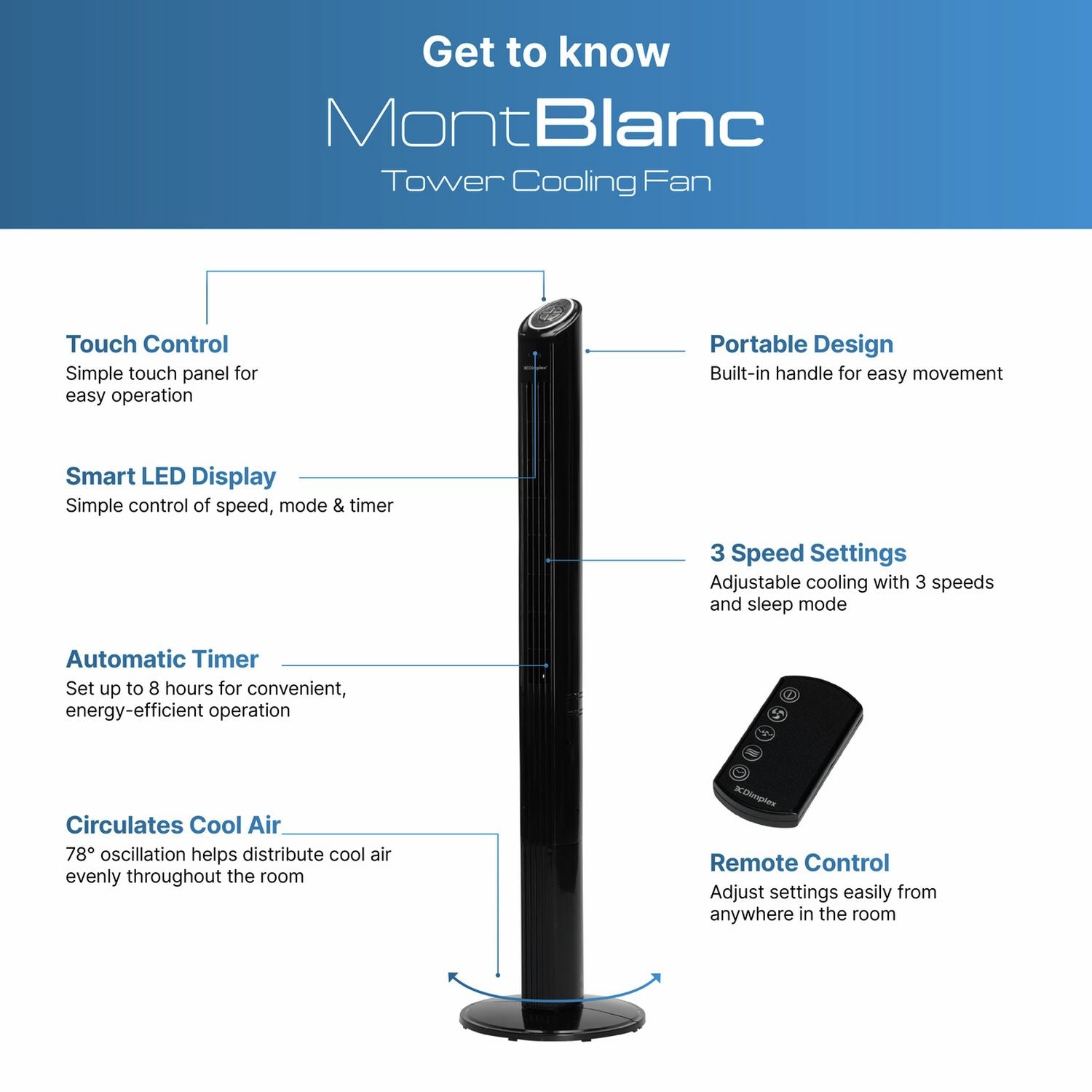 Dimplex freestanding black tower fan, UK version