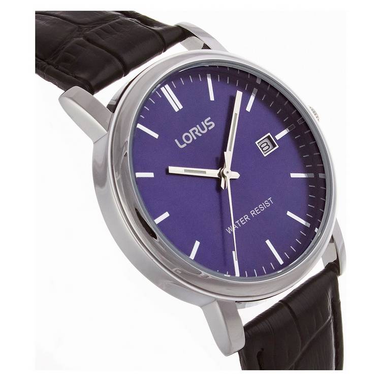 Lorus men's watch blue dial black leather strap 37mm - British product