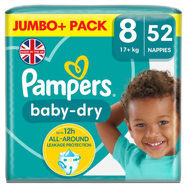 Pampers Baby-Dry Nappies Size 8 (17kg+) Jumbo+ Pack   52 per pack GOODS M&S   