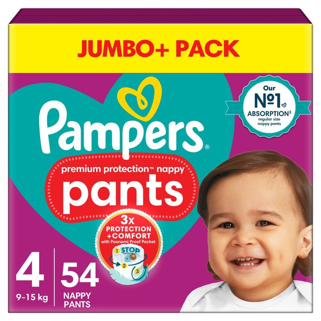 Pampers Premium Protection Nappy Pants Size 4 (9-15kg) Jumbo+ Pack   54 per pack GOODS M&S   