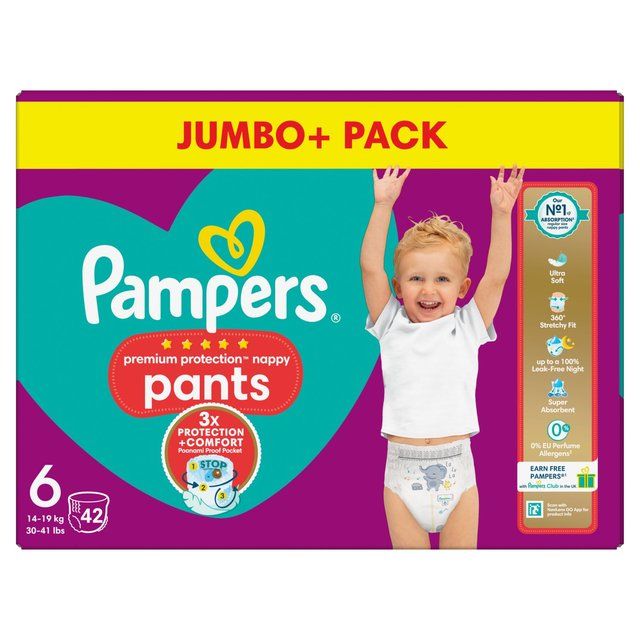 Pampers Premium Protection Nappy Pants Size 6 (15kg+) Jumbo+ Pack   42 per pack GOODS M&S   