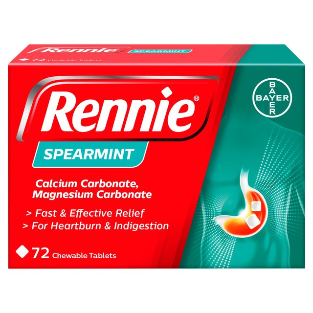 Rennie Spearmint Heartburn & Indigestion Relief Tablets   72 per pack