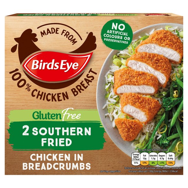 Birds Eye 2 Gluten Free Southern Fried Breaded Chicken Breast Steaks   180g GOODS M&S   