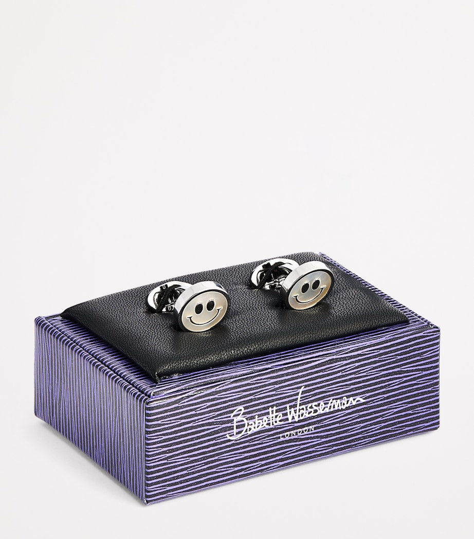 Babette Wasserman rhodium-plated smiley face cufflinks 1.5cm - British product