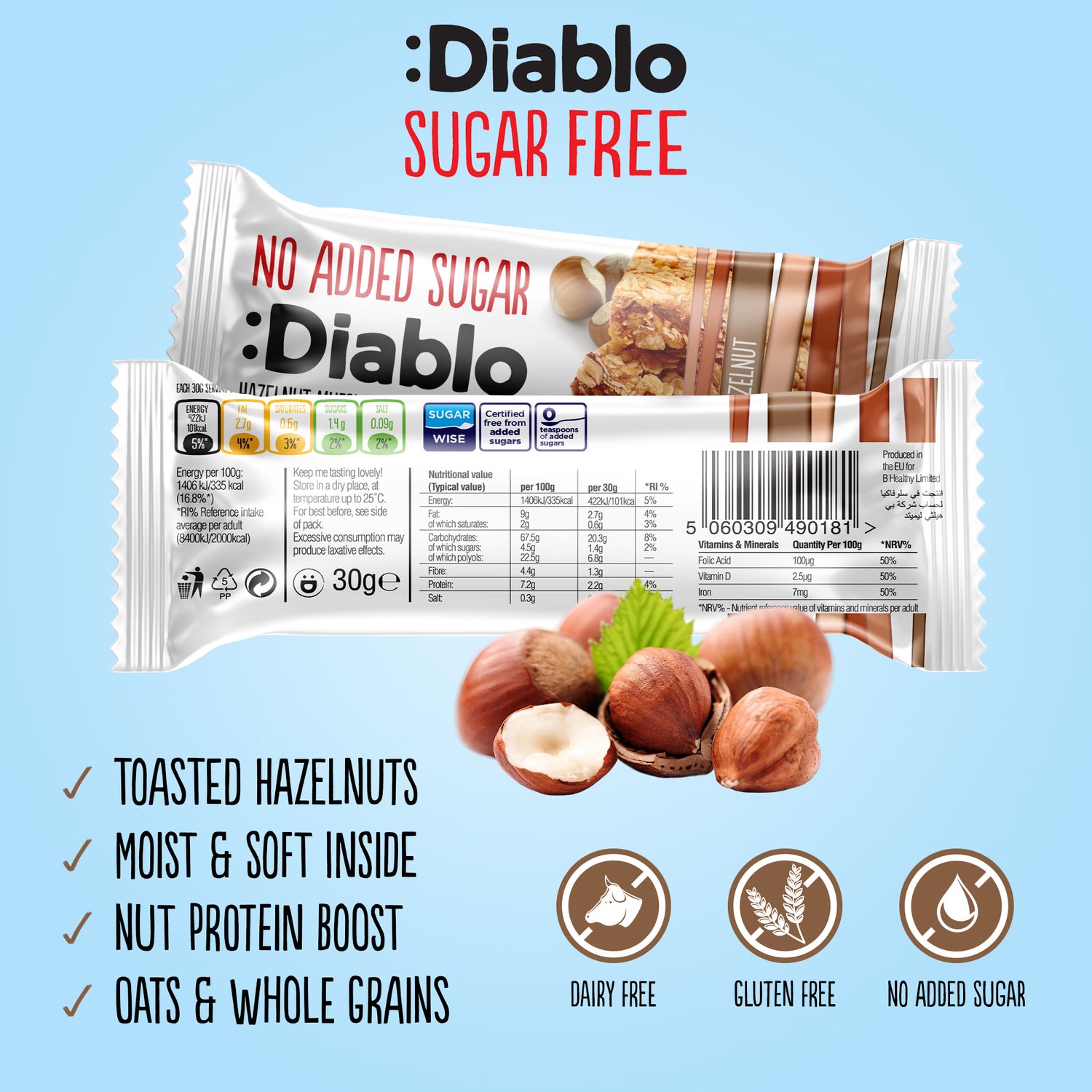 Diablo muesli bar hazelnut 30g - British product