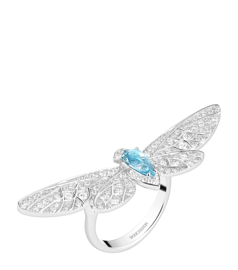 Boucheron Cicada ring white gold diamonds aquamarine (British brand)