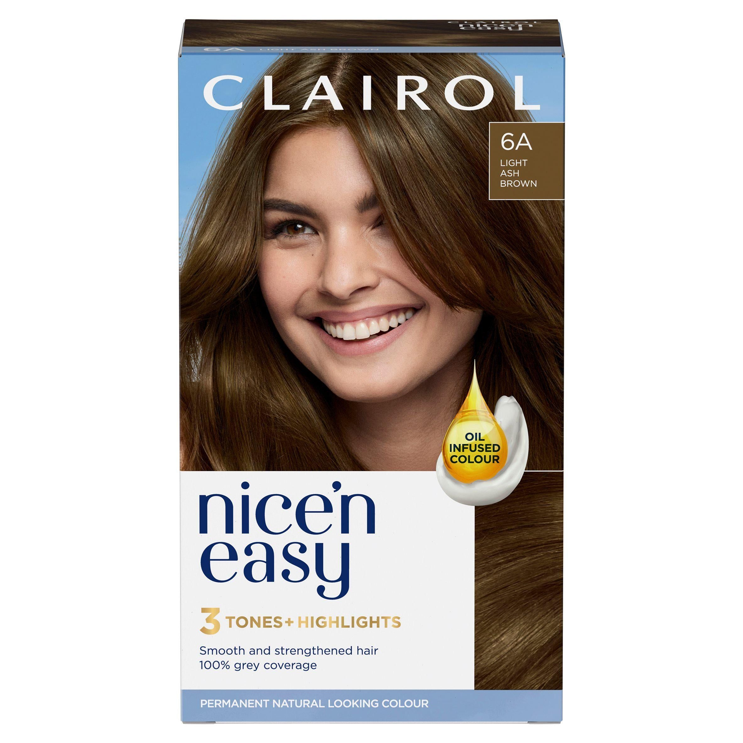 Clairol Nice'n Easy Crème Natural Looking Oil-Infused Permanent Hair Dye Light Ash Brown 6A Brunette Sainsburys   