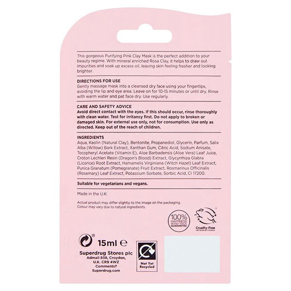 Superdrug Pink Clay Face Mask 15ml GOODS Superdrug   