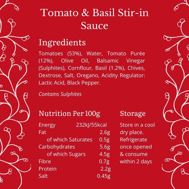 Bay's Kitchen Tomato & Basil Stir-in Low Fodmap Sauce   260g GOODS M&S   