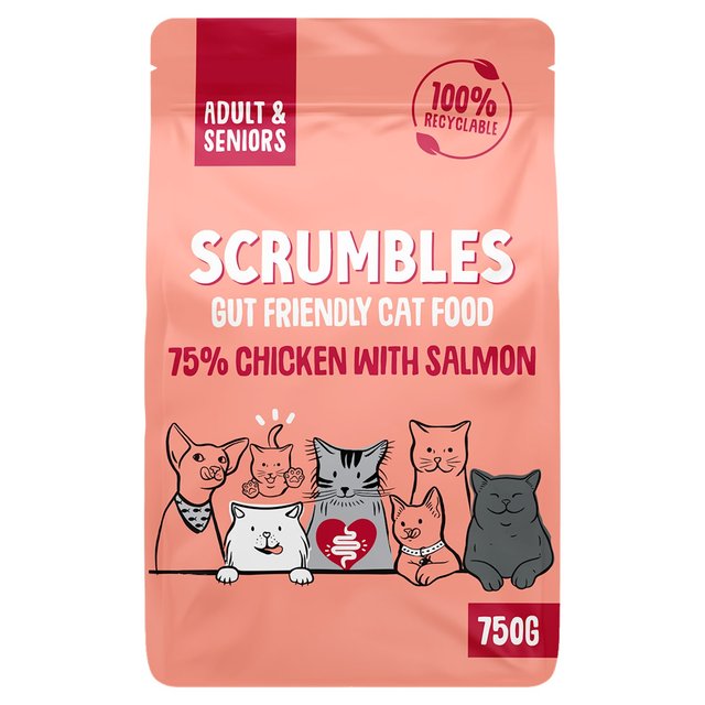 Scrumbles Adult & Seniors Dry Cat Food Chicken with Salmon   750g