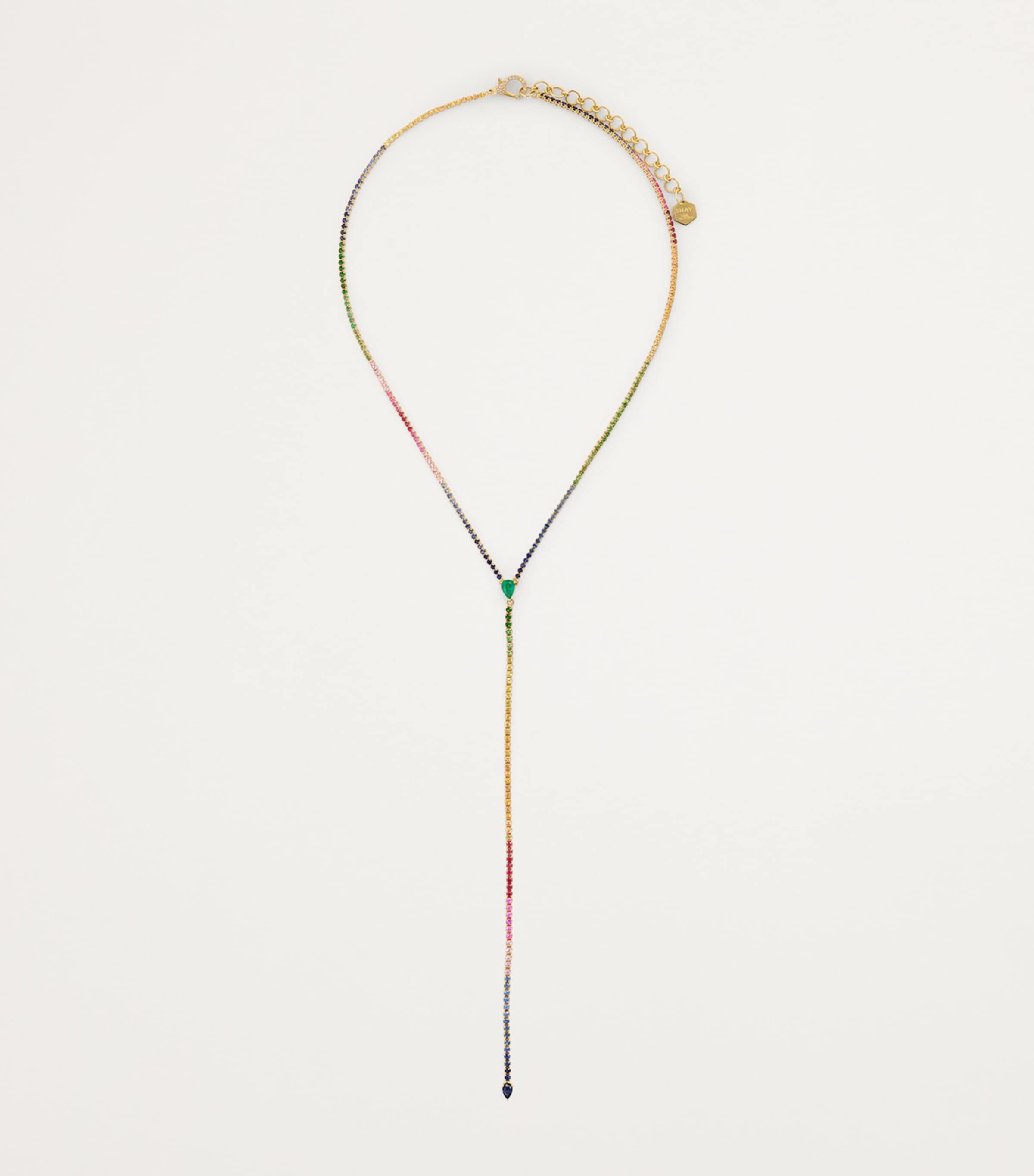 SHAY yellow gold diamond mixed gemstone rainbow threads necklace, UK version