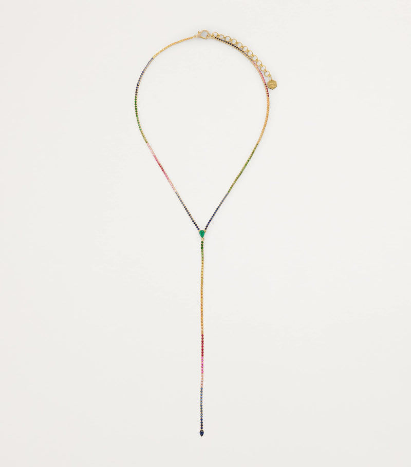 SHAY yellow gold diamond mixed gemstone rainbow threads necklace, UK version