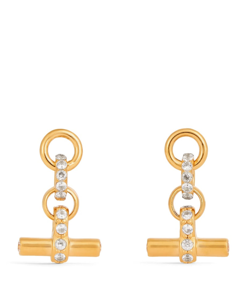 Tilly Sveaas gold-plated crystal T-bar earrings, UK version
