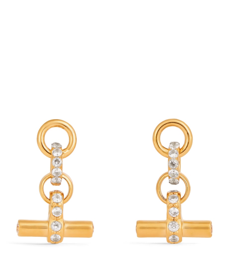 Tilly Sveaas gold-plated crystal T-bar earrings, UK version