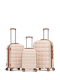 Flight Knight Cream/Tan Hardcase Large Check In Suitcases And Cabin Case Set Of 3
