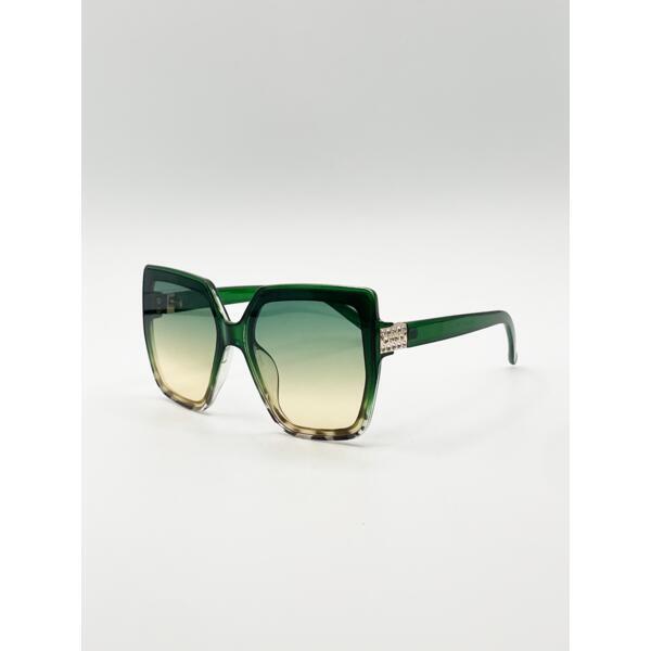 SVNX oversize cateye sunglasses green diamante detail, imported from the UK