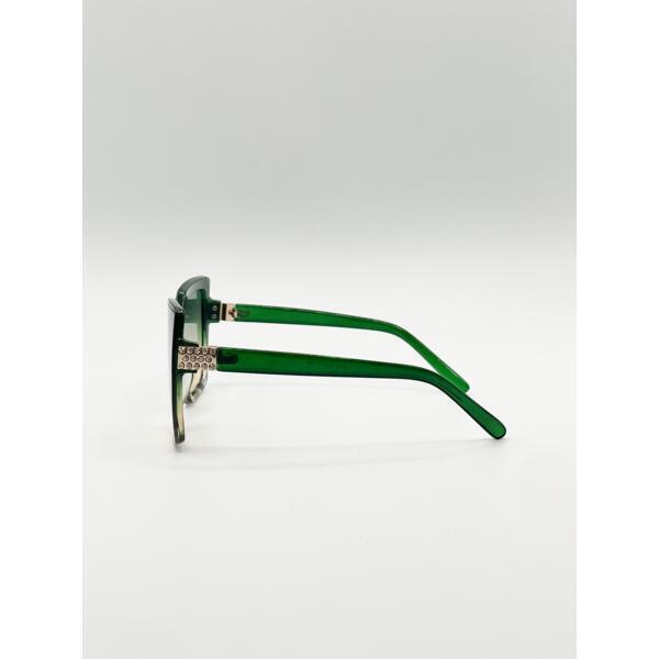 SVNX oversize cateye sunglasses green diamante detail, imported from the UK