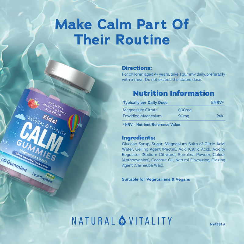 Natural Vitality Calm Kids magnesium gummies 90mg 60 gummies, UK version