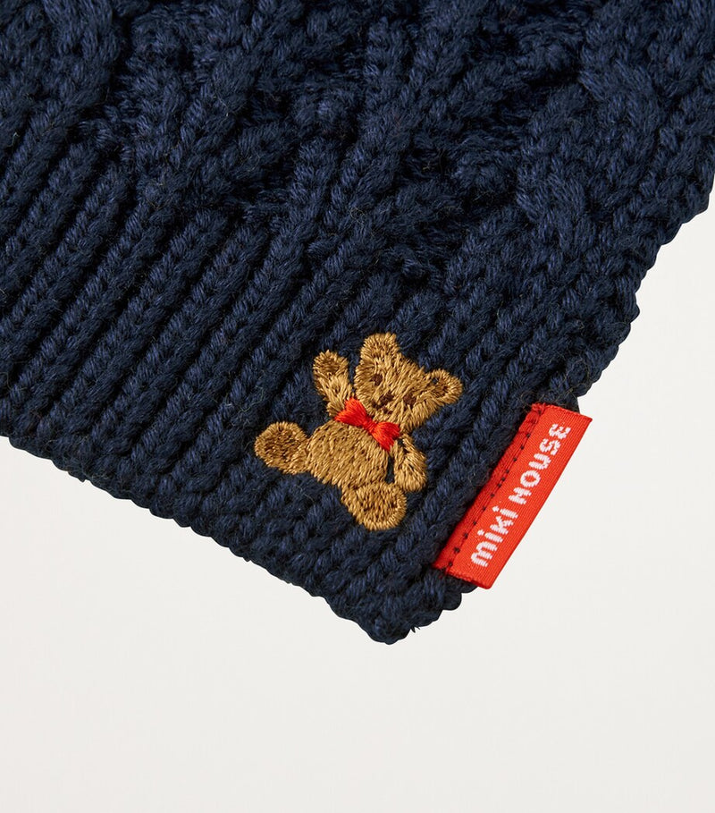 Miki House bear-embroidered cable-knit scarf - British product