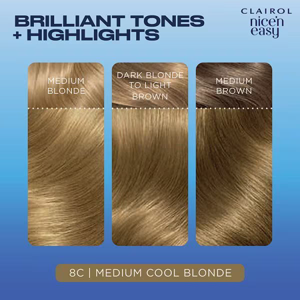 Clairol Nice'n Easy hair dye medium cool blonde, imported from the UK