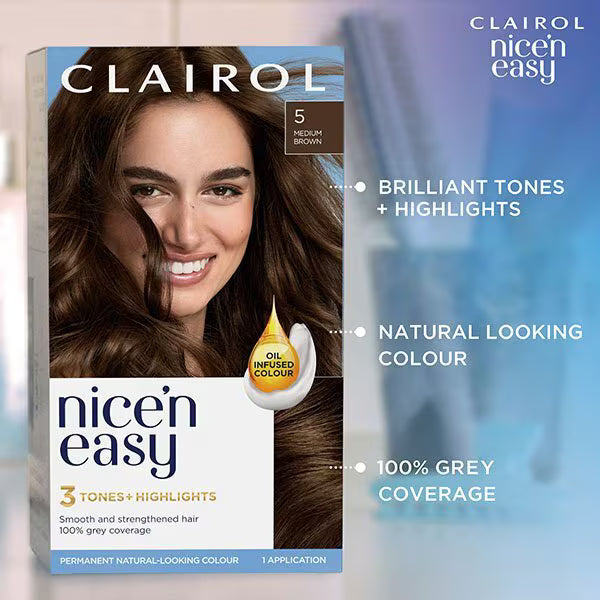Clairol Nice'n Easy hair dye medium cool blonde, imported from the UK