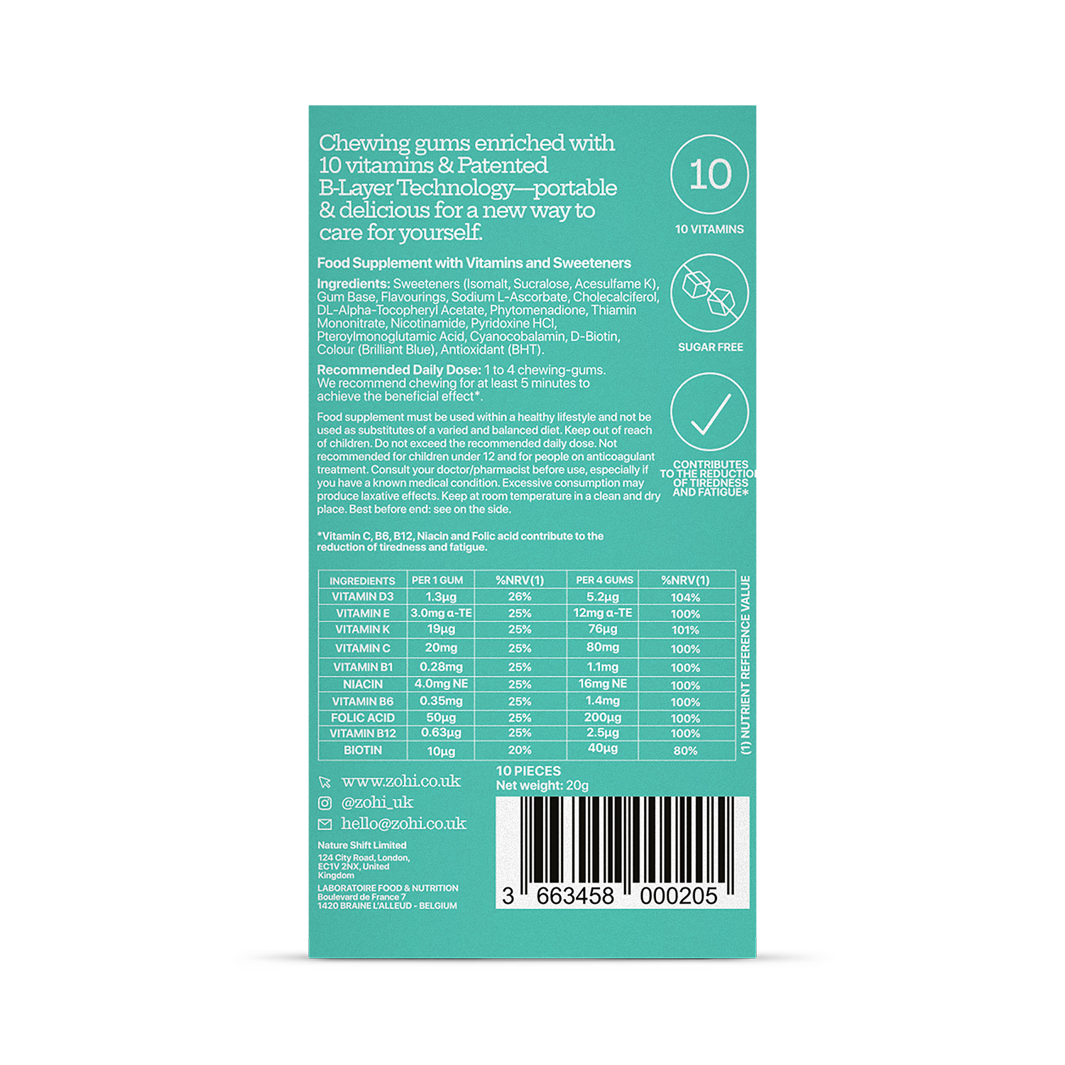 ZÖHI multivitamin chewing gum mint 50 mg 10 pack, imported from the UK