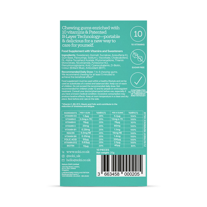 ZÖHI multivitamin chewing gum mint 50 mg 10 pack, imported from the UK