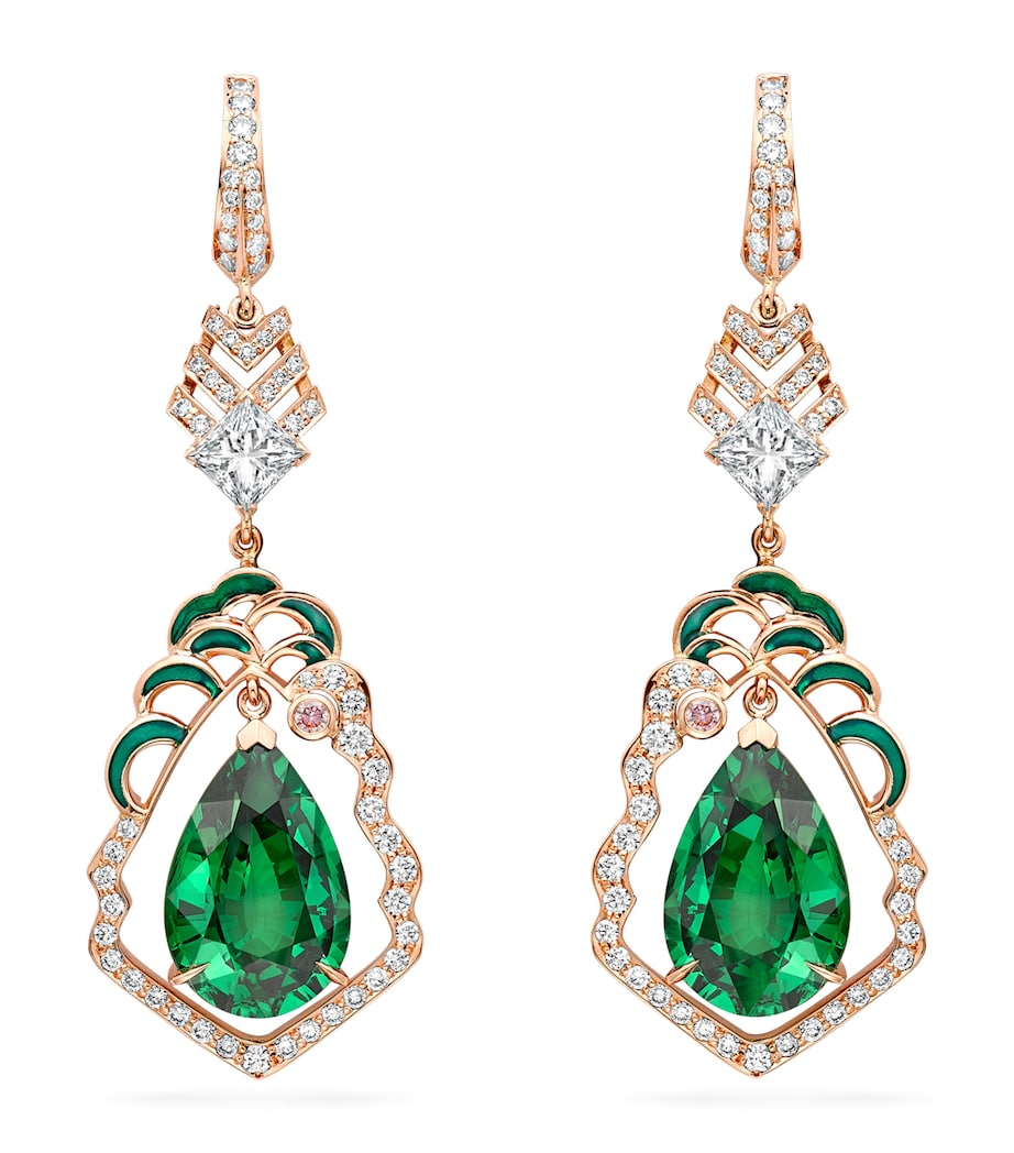 Boodles drop earrings with rose gold, diamonds and tsavorite, imported from the UK
