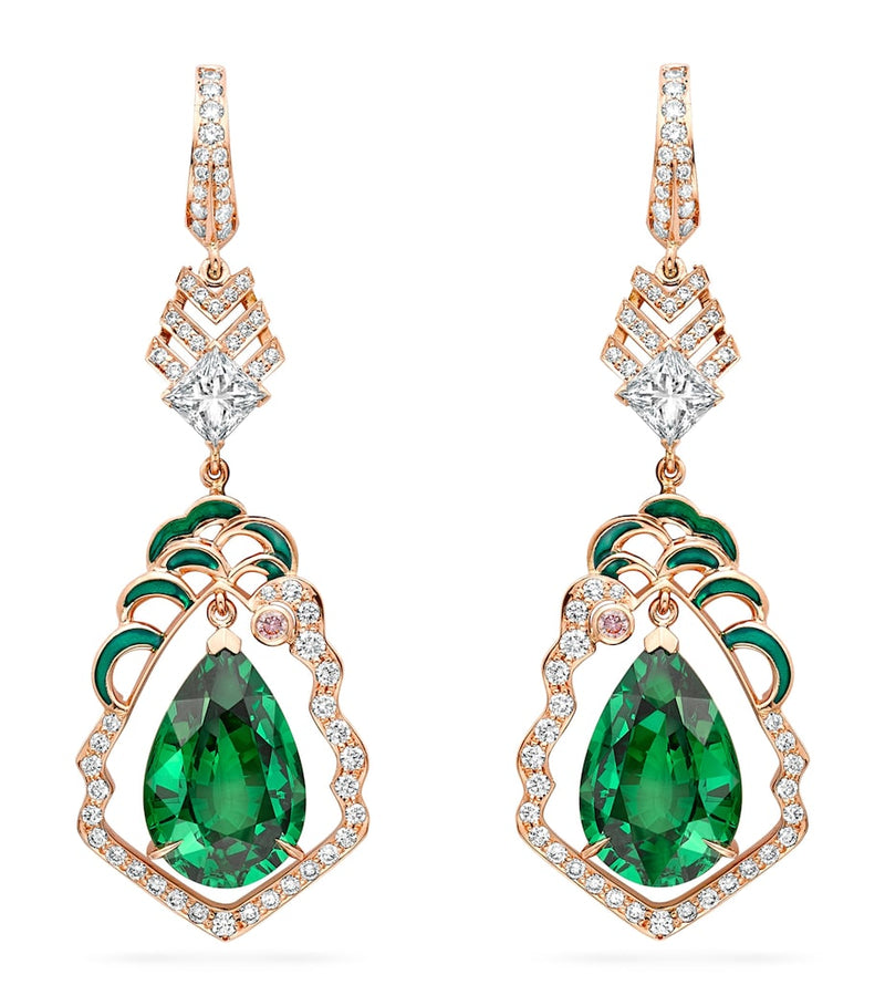 Boodles drop earrings with rose gold, diamonds and tsavorite, imported from the UK