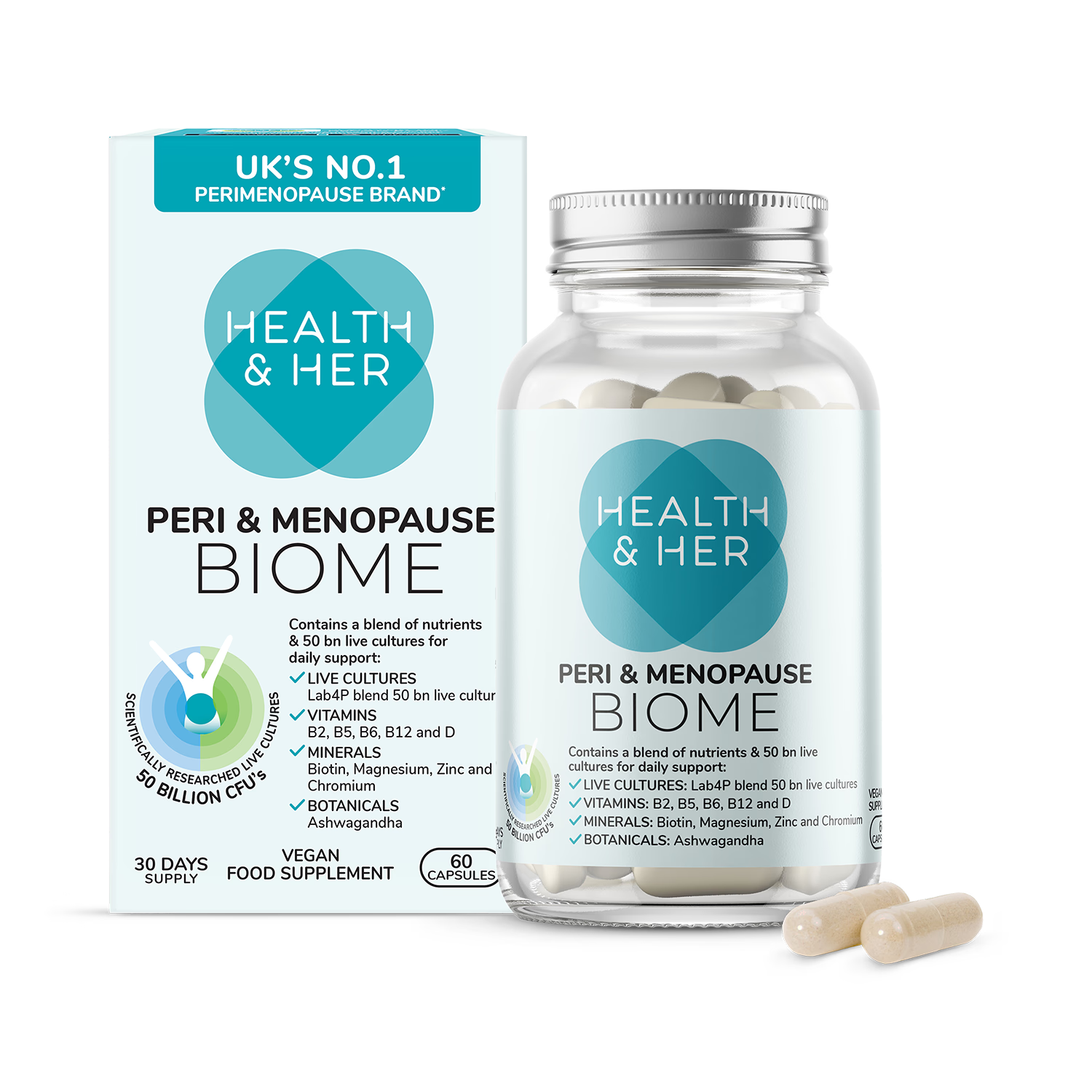 Health and Her Perimenopause Biome Supplement 60 Capsules, UK version